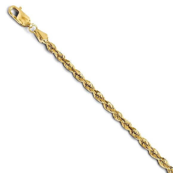 3mm 14k Yellow Gold Solid Diamond Cut Rope Chain Bracelet 8 Inch